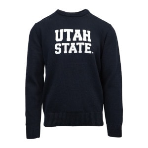 unisex knit sweater, utah state, long sleeve, navy